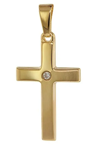 trendor Kreuz-Anhänger mit Zirkonia 19 mm Gold 585 - Eleganter Kreuz-Anhänger aus 585 Gold für Damen, verziert mit funkelndem Zirkonia. Ideal als Geschenk zu besonderen Anlässen, in edler Geschenk-Box.