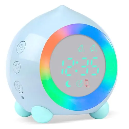 Ayybboo Kinderwecker Digitaler,Wecker Digital Sonnenaufgangssimulator Kinderwecker für Mädchen Jungen mit Bunte Lichter Leiser Wecker Ohne Ticken Schlafzimmer (Blau)