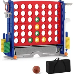 COSTWAY 4 in 1 Jumbo Spielset – Vier Gewinnt, Basketball, Ringwurf & Mini-Golf - Vielseitiges 4-in-1 Spielset für den Garten: Kombiniert Vier Gewinnt, Basketball, Ringwurf und Mini-Golf. Höhenverstellbar für alle Altersgruppen und mit praktischer Aufbewahrungstasche für einfachen Transport.