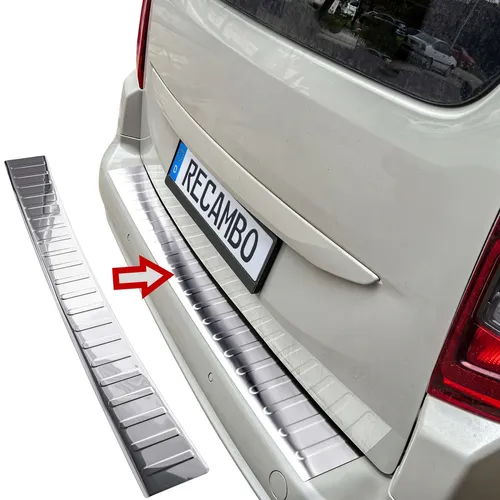 RECAMBO Ladekantenschutz für Peugeot Rifter - Abdeckblenden aus hochwertigem V2A Edelstahl, rostfrei und perfekt passgenau. Schützt die Stoßstange und verleiht Ihrem Fahrzeug eine exklusive Optik.