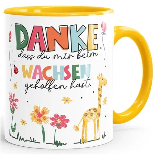 SpecialMe® Kaffee-Tasse Danke dass du mir mein Wachsen geholfen hast kleines Geschenk Abschied Erzieherin Weiss-innen-gelb standard