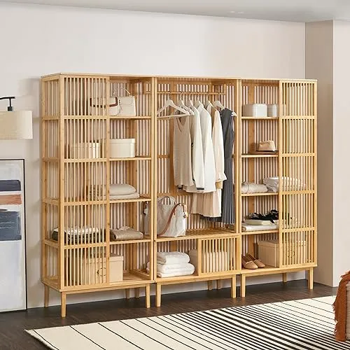 [en.casa] Garderobenset Trundholm + Vemb aus Bambus in beige von en.casa