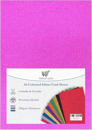 Glitzerkarton, A4, hellrosa, glitzernd, kein Ausfallen, glitzernde Bastelbögen, 250 g/m², glitzernder Bastelkarton, säurefrei, Kartenherstellung, Scrapbooking, Basteln (Hellrosa, 10 Blatt)