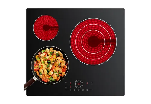 CDV Elektro-Kochfeld, 60 cm Einbau Cerankochfeld 3 Zonen 9 Stufen Touch Control 5700W