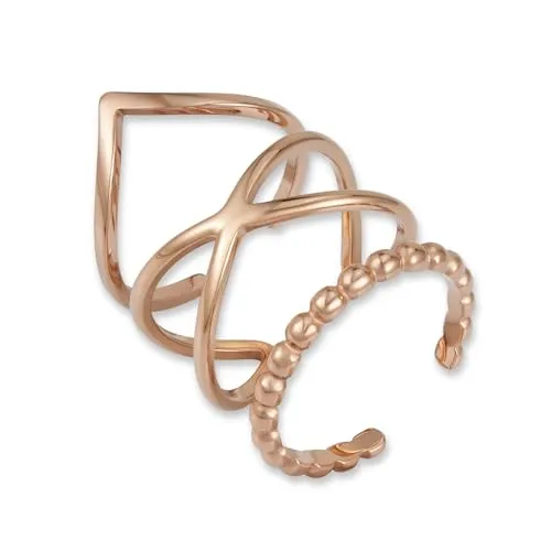 GD GOOD.designs Ringe Set Rosegold für Damen - Verstellbar und wasserfest - 3-teilig - Elegantes 3-teiliges Ringe Set aus rostfreiem Edelstahl in Roségold. Die verstellbaren Ringe passen an nahezu jeden Finger und bieten ein angenehmes Tragegefühl. Ideal als Geschenk in einer stilvollen Schmuckbox!
