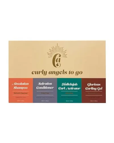 Curly Angels To Go 400 ml - Haarstyling-Set für Locken, enthält Shampoo, Conditioner, Curl Activator und Gel für perfekte Feuchtigkeit und Frizz-Kontrolle.