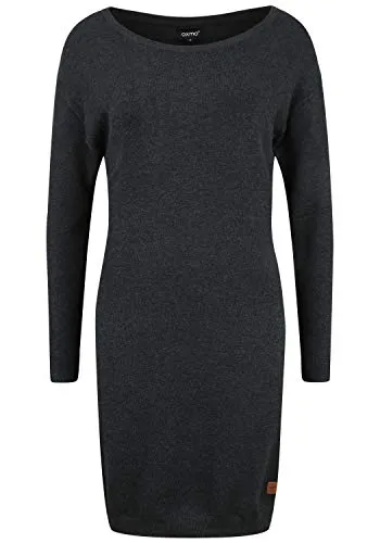 OXMO Strickkleid OXElla - Gemusterte Eleganz in Grau - Kleider: Casual Strickkleid mit Rundhals-Ausschnitt, aus 70% Viskose für hohen Tragekomfort, ideal für stilvolle Alltagslooks.