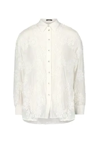 zero Damen Hemdbluse mit Stickerei - Pearl White, Größe 40 - Blusen & Tuniken für Damen, figurumspielende Passform mit eleganter Knopfleiste und floralem Muster, ideal für stilvolle Anlässe.