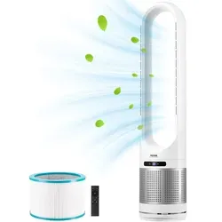 VEVOR Flügelloser Turmventilator mit H13-HEPA-Filter - Ventilator mit 4,7 m/s Windgeschwindigkeit, 80° Oszillation und 8-Stunden-Timer für gleichmäßige Kühlung und saubere Luft in jedem Raum.