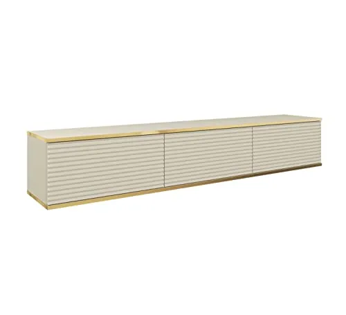 3E 3xE living.com Hängendes TV Schrank - Modernes Design mit Push-to-Open-Funktion. Farbe: BEIGE, D: L: 175 cm, H: 30 cm, T: 32 cm. TV Lowboard, TV Board, TV Sideboard Hängend, Wandschrank hängend