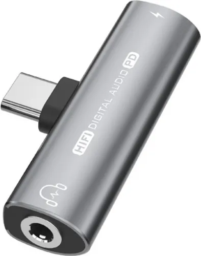INF USB-C-zu-3,5-mm-Adapter für Kopfhörer und Ladegerät Grau