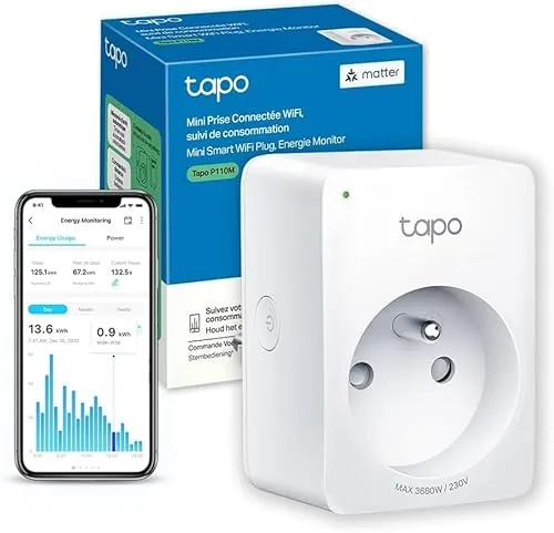 Tapo Matter WLAN-Steckdose, Verbrauchsverfolgung, 16 A Typ E, funktioniert mit Alexa, Steuerung des Heizkörpers, Heizung, Energieeinsparung, Tapo P110MA (FR)