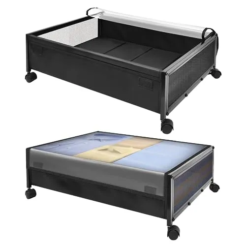 SPECILITE Unterbett-Aufbewahrungsbehälter auf Rädern mit Deckel(2 Pack) | Rollende Unterbett-Metallbehälter, Aufbewahrungstaschen für Kleidung, Schuhe, Spielzeug und Decken