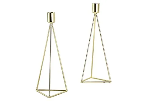 ECHTWERK 2-teiliges Teelicht-/ Kerzenhalter Set Modern Big, Gold-Edition, Geometrisches Design, Votiv Kerzenhalter für Wohnzimmer/Esstisch, Tischdeko für Hochzeiten, 9,5 x 9,5 x 24,2 cm