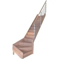 StarWood Treppe Rhodos Buche 1/4 gewendelt mit Edelstahl-Geländer - Elegante 1/4 gewendelte Treppe aus unbehandeltem Buchenholz mit modernem Edelstahl-Geländer. Ideal für stilvolle Innenräume, stabil und individuell anpassbar. Perfekt für Ihr Zuhause!