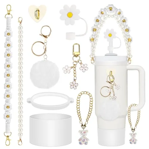 Zikenis 9 Stück Stanley Cup Zubehör,Inklusive Stanley Cup Strohhalm Abdeckung, Siliocne Stanley Cup Stiefel,Anhänger Zubehör,Wasserflasche Griff,für Stanley Cup 800-1100ml (Becher Nicht enthalten)