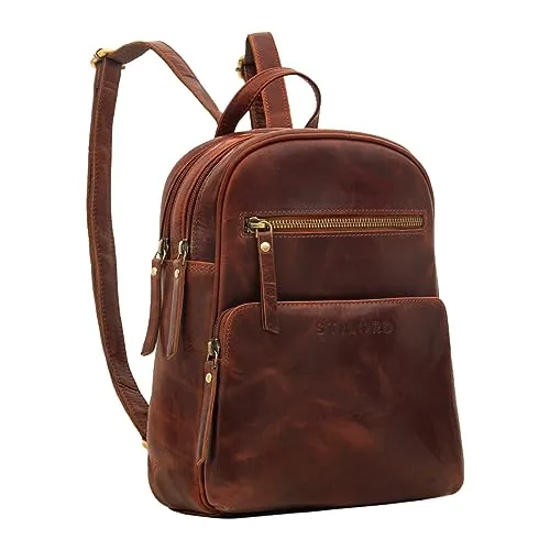 STILORD 'Fabienne' Kleiner Vintage Damen Rucksack - Eleganter Tagesrucksack aus echtem Rindsleder mit vielen Fächern und verstecktem Anti-Diebstahl-Fach – ideal für Freizeit und City.