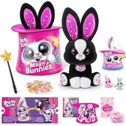ZURU 9549D - Pets Alive Zauberhut Magic Bunnies in Schwarz - Kuscheltiere mit über 30 interaktiven Elementen, leuchtenden Ohren und magischen Tricks – perfektes Geschenk für kleine Magier!