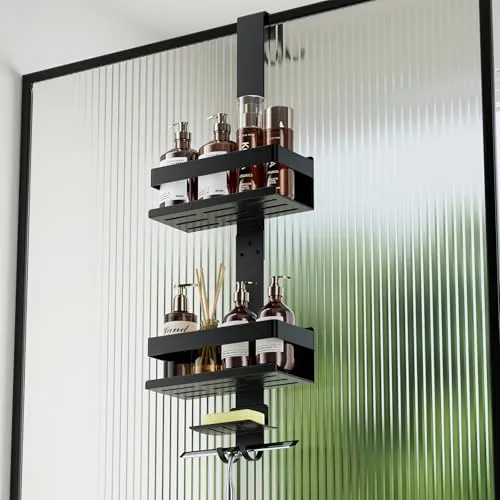 Laimew Duschablage ohne Bohren Badezimmer Organizer, Badregal Duschregal ohne Bohren, Duschablage zum Hängen für Glasduschtüren, Duschregal zum Hängen Shampoo Halterung für Dusche,Badezimmer Regal