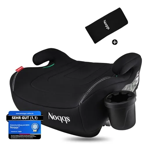 Noqqs® Premium Kindersitzerhöhung Auto mit ISOFIX - Testsieger ECE R129/i-Size - Kinderautositze mit maximaler Sicherheit dank verstärkter Gurtführung & ISOFIX-System. Leicht, waschbar und ideal für Kinder von 125-150 cm. Inklusive Gurtpolster & Getränkehalter für mehr Komfort.