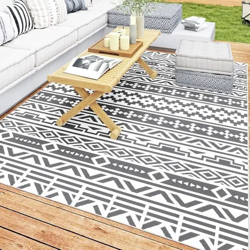 Outsunny OutdoorTeppich - Dunkelgrau+Weiß, 182x274 cm - Wetterfester Outdoorteppich aus robusten Polypropylenfasern, ideal für Camping und Outdoor-Aktivitäten. Reversibles Design für einen frischen Look und leicht zu reinigen – perfekt für Terrasse und Wohnmobil.