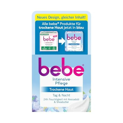 bebe Intensive Pflege 50ml, sie spendet 24h Feuchtigkeit für trockene Haut mit Avocadoöl und Sheabutter und trägt sich angenehem auf der Haut