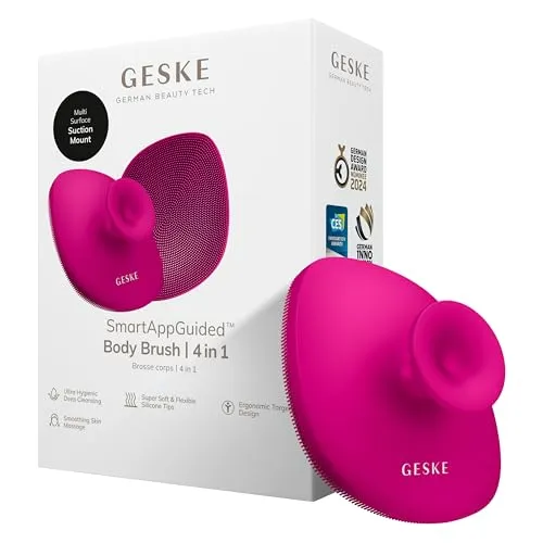 GESKE Body Brush | 4 in 1 | Reinigungsbürste für den ganzen Körper | Professionelle Tiefenreinigung | Weiche Silikonnoppen & ergonomisches Zwei-Finger-Design | Reinigt & massiert