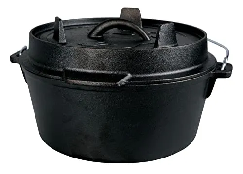Feuertopf/Dutch Oven - 8 Liter | Gusseisen für Grill- und Outdoorfans - Grillzubehör für vielseitige Zubereitung: Ideal zum Schmoren, Garen und Backen auf allen Hitzequellen. Mit Thermometerdurchführung und praktischen Deckelheber.