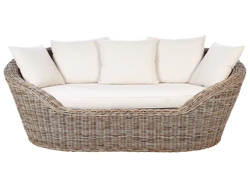 BELIANI Sonneninsel aus Natur Rattan mit 6 hellbeige Kissen von Beliani