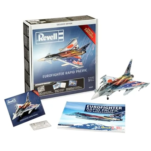Revell Eurofighter Typhoon Modellbausatz - Pacific Exclusive Edition - Luftfahrt-Modellbausätze mit 130 Teilen im Maßstab 1:72, ideal für detailverliebte Bastler ab 13 Jahren. Enthält spezielle Lackierung und zusätzliche Materialien für ein realistisches Modell.