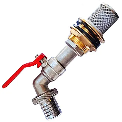 Regentonnen Tank Fass Durchführung Verschraubung 1 AG x 3/4 Zoll IG aus Messing für Lochdurchmesser 33mm + Auslauf Ventil Hahn 3/4