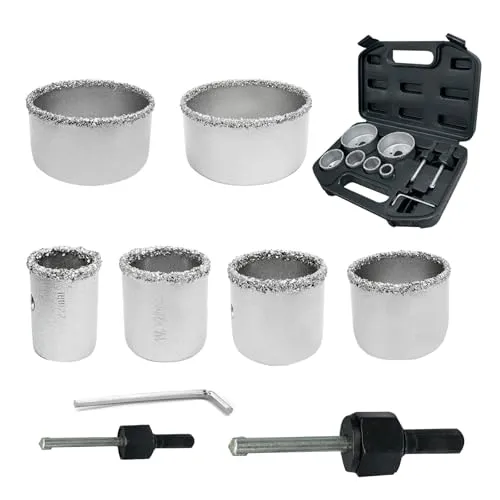 Greywolf Diamant-Fliesenbohrer-Set, 9-teiliges Diamant-Lochsägen-Set zum Bohren von Fliesen, Keramik, Stein, Granit und Granitstein (22–73 mm) mit Öffnungsbohrern