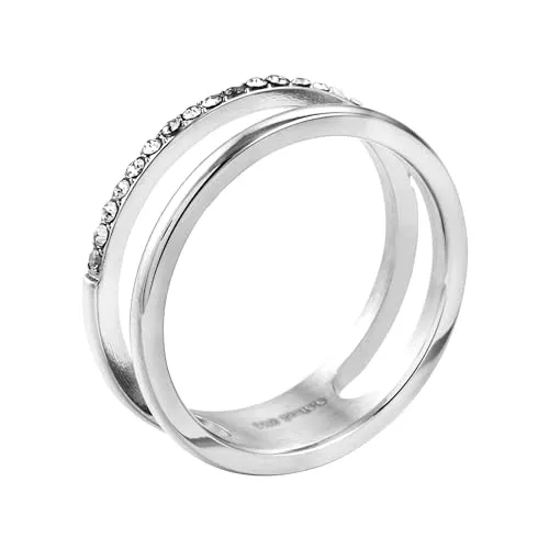 meditoys · Ring aus Edelstahl für Damen · Ausgefallener Doppelring aus Edelstahl mit umlaufenden Kristallsteinen