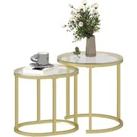 HOMCOM Couchtisch rund 2er Set - Stapelbare Kaffeetische mit robustem Stahlrahmen, ideal für Wohnzimmer oder Balkon - stilvolles Design in Gold für jeden Raum.