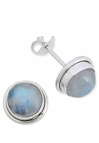 Ohrstecker 925 Silber Mondstein weißer Stein schimmer Edelstein Ohrringe echt Silber Damen Sterling Silber Stecker Geschenk(MOS-043-04)