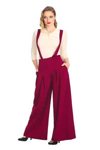 Banned Diamond Palazzo Hose - Vintage Retro 40er 50er Jahre - Damen-Hosen mit abnehmbaren Hosenträgern, hohen Bund und weit geschnittenen Beinen für einen eleganten Vintage-Look.