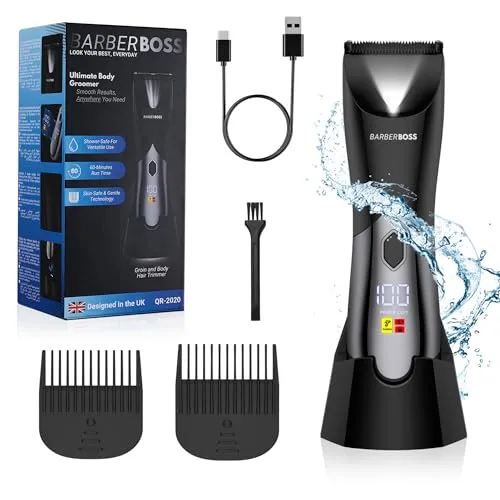 BarberBoss Intimrasierer Mann, Körperrasierer & Schamhaartrimmer für Männer, wasserdichter Haarschneider & Hodentrimmer, wiederaufladbarer Leistenrasierer mit Reisesperre