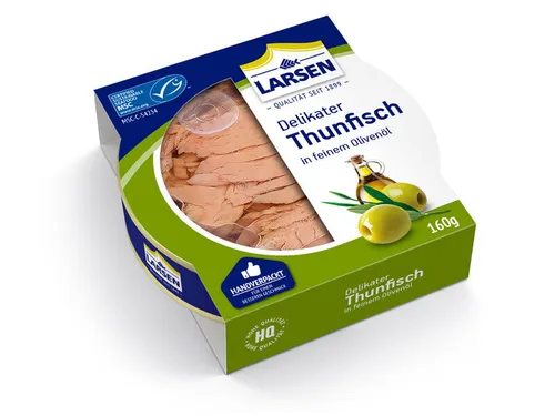 LARSEN Thunfisch in Olivenöl, mit transparentem Deckel 160 g