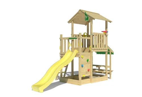 Jungle Gym Spielturm Keep mit Mini Market und Rutsche - Multifunktionaler Spielturm für Kinder, ideal zum Spielen und Entdecken. Mit integrierter Rutsche und Sandkasten fördert er Kreativität und Motorik. Hergestellt aus wetterbeständigem Holz für langlebigen Spaß im eigenen Garten.