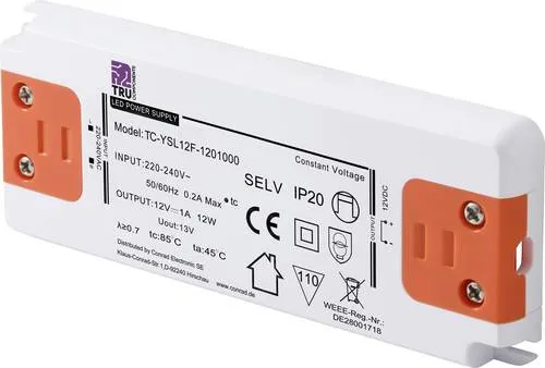 TRU COMPONENTS TC-YSL12F-1201000 LED-Trafo Konstantspannung 12W 1.0A 12 V/DC Möbelzulassung, Überspannung, Montage auf