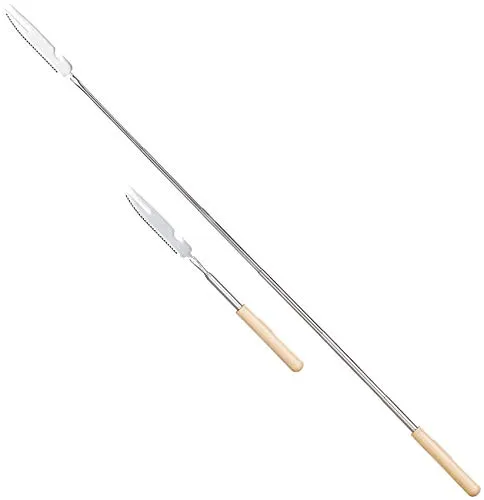 infactory Teleskop Grillspieß: 2er-Set 3in1-Teleskop-Messer, Grillgabel & Flaschenöffner, bis 67,5 cm (Teleskopgabel, Besteck, Taschenmesser)
