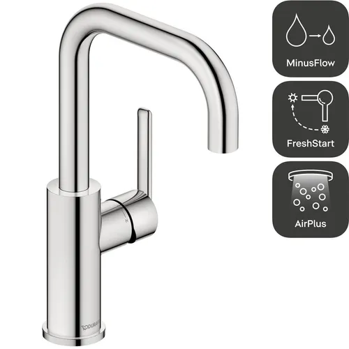 Duravit Balcoon Einhebel-Waschtischmischer BA1100002010 - Waschbecken-Armaturen mit seitlicher Bedienung, energieeffizient und wassersparend – Durchflussmenge von max. 5,5 l/min für umweltbewusste Nutzung.