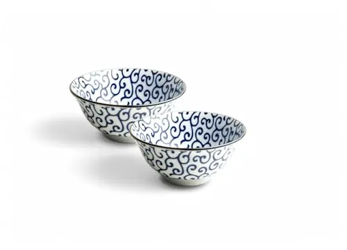 Japan-Bowls ASIATICA | Ramen Bowl Porzellan-Schalen 15 cm | Hochwertige asiatische Schüssel für Reis, Nudeln, Tapas, Udon, Müsli - Suppen-Schale mit japanischen Designs (2er Set Musubi)