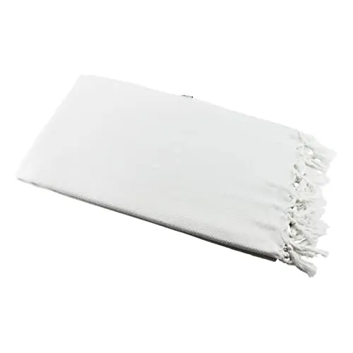 my Hamam, Saunatuch Hamamtuch Dekotuch Weiss einfarbig Fischgräten Style mit Webmuster und Fransen, ca. 100x175 cm, 100% Baumwolle