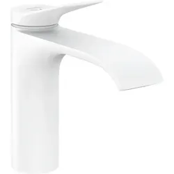 hansgrohe Vivenis Waschtischarmatur ohne Ablauf - Waschraumarmatur mit energiesparendem CoolStart und wassersparendem EcoSmart. Auslaufhöhe 110 mm für komfortable Nutzung und elegantes Design in Mattweiß.