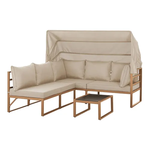 SVITA Gartenlounge-Set MAUI, 4-tlg. Outdoor-Möbel mit Dach, Beige - Elegantes 4-teiliges Gartenlounge-Set aus robustem Polyrattan und Stahlgestell. Ideal für entspannte Stunden im Freien, inklusive komfortabler Auflagen und Kissen.