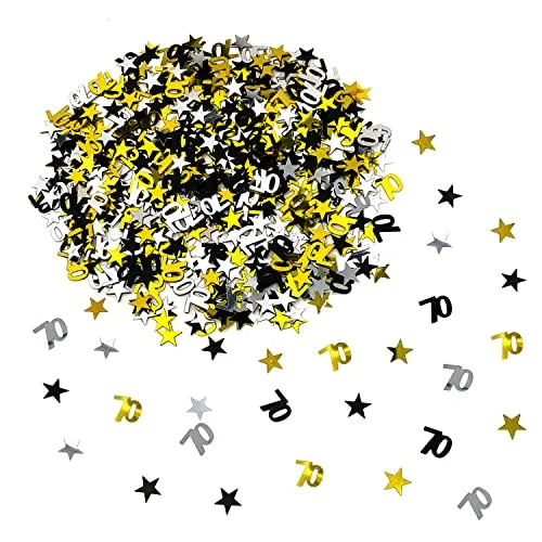 Oblique Unique® Konfetti Zahl 70 + Sterne für 70. Geburtstag Jubiläum Tisch Deko Streudeko 500 Stück Gold Silber Schwarz