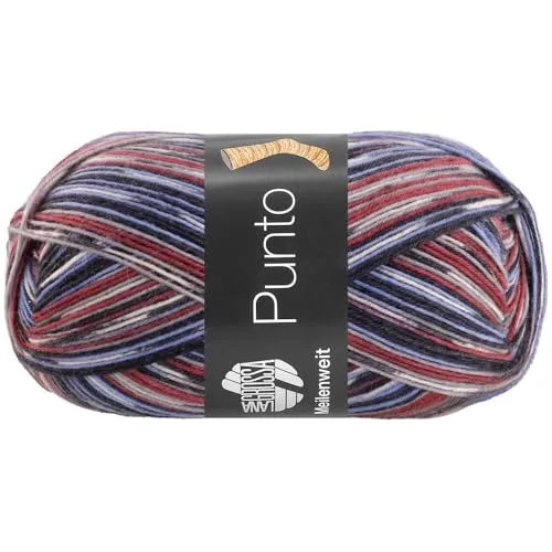 LANA GROSSA Meilenweit 100 Punto | Sockenklassiker, bedruckt und waschmaschinenfest | Handstrickgarn aus 80% Schurwolle & 20% Polyamid | 100g Wolle zum Stricken & Häkeln | 420m Garn FB 6305
