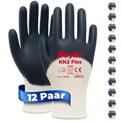 Paar Arbeitshandschuhe aus Baumwolle, Gelb und Weiß, 12 Paare - Robuste Baumwollhandschuhe mit 3/4 Nitrilbeschichtung. Ideal für vielseitige Einsätze in Industrie und Handwerk. Hoher Tragekomfort durch baumwollgefütterte Textur und Strickbund.