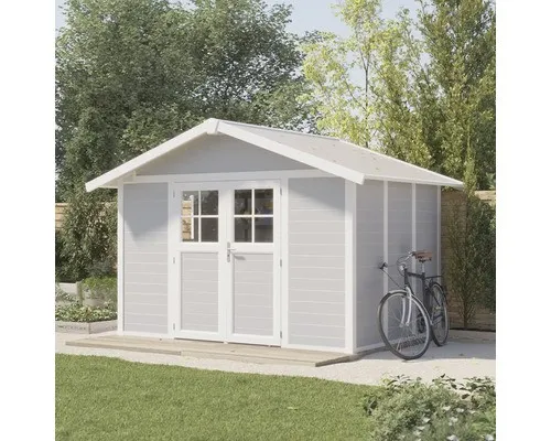 Gartenhaus Grosfillex Lodge L 370 x 295 cm hellgrau-weiß